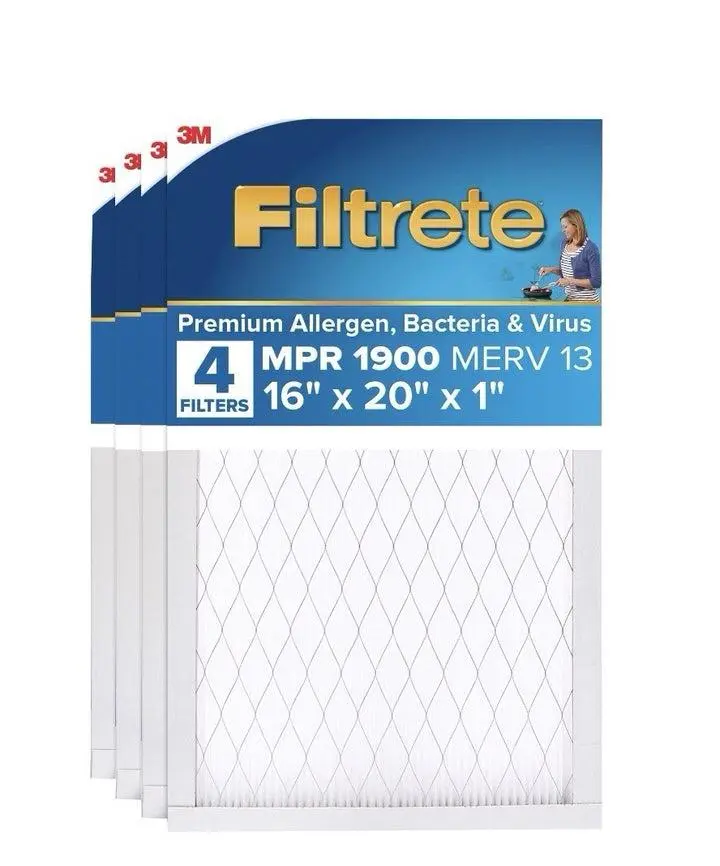 3M Filtrete New Pleated Electrostatic HVAC Filter, 16x20x1", MERV 13, MPR 1900, 4-Pack, Captures Allergens Bacteria & Viruses, Reduces Dust Smoke & Pollen, Easy Installation, Compatible with Most HVAC Systems
