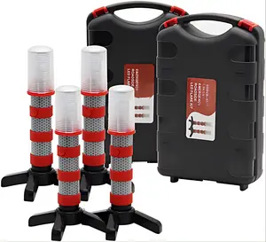 4-Piece Portable Outdoor Emergency Roadside Multifunctional LED Flashlight Safety Kit, Bright Strobe/Flash/Solid Modes, Magnetic Base, Stand, Detachable Components, Solid Storage Case for Highway Beacon Alerts, Multifunctional Flashlight