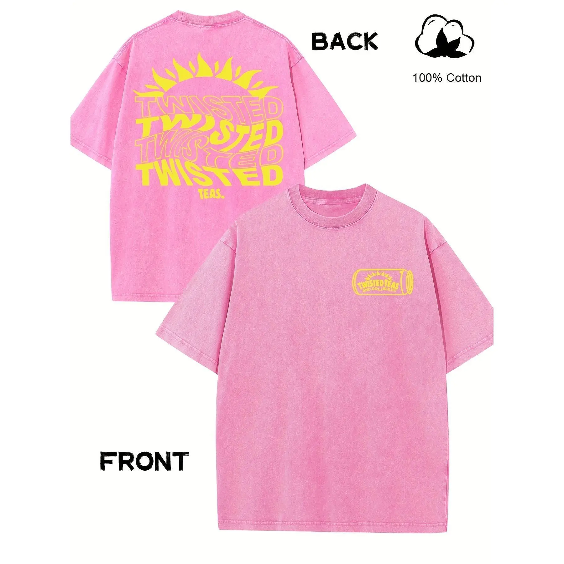Men's Vintage Cotton Tshirt, 230g Heavyweight Streetwear with Twisted Tea Double-Sided Graphic, Drop Shoulder, Round Neck, Shortsleeve, Menswear, Letter Print, Fitted Cut, All Seasons, Casual, Tops, Crew Neck, Twisted Tea Logo, Casual Fit, Streetwear Edge
