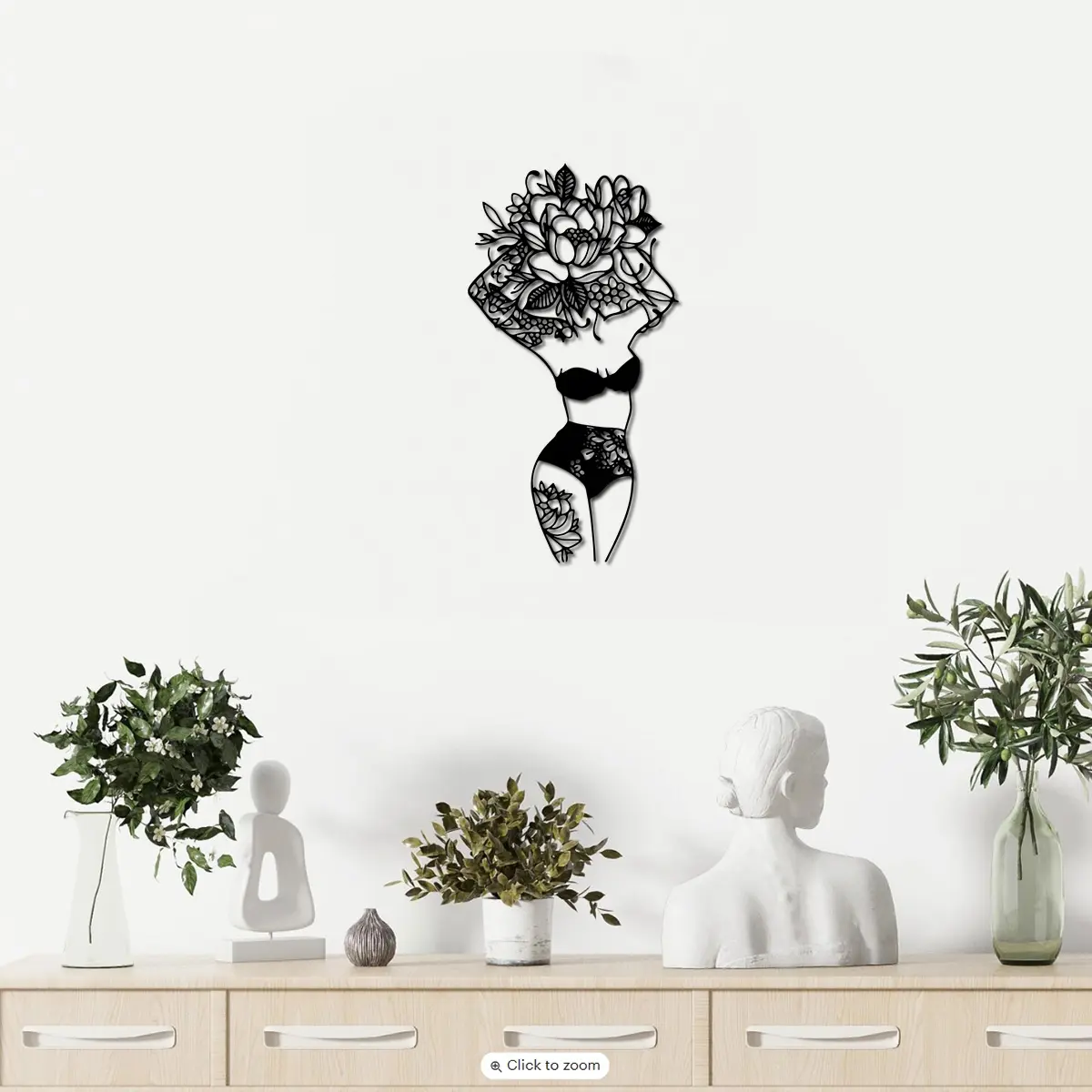 Artistic Minimalist Modern Abstract Flower-Woman Pattern Metal Wall Art, 1-Count Hanging Decor for Women's Bedroom & Room Decorations, Unique Abstract Room Decor, Above Bed Wall Decor, Floral Abstract Design