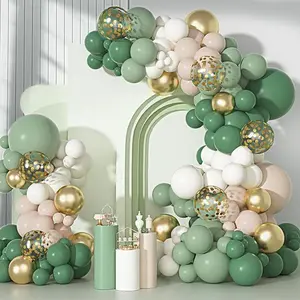 129-Piece Sage Green, Gold & White Balloon Arch Kit for Elegant Party & Event Decorations