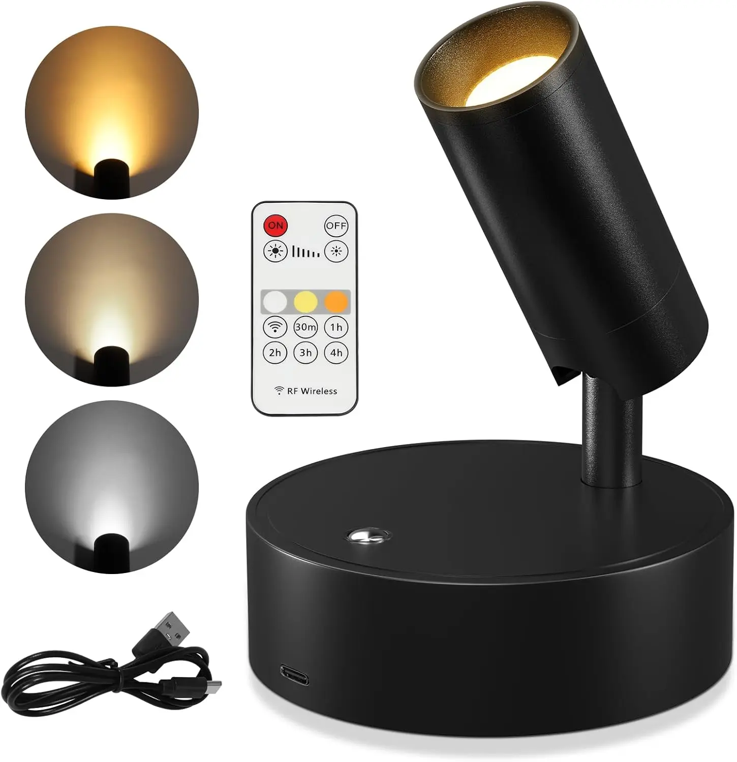 Indoor Wireless Uplighters - Plastic Rechargeable Dimmable Spotlights with Remote Control, 350° Rotate Battery-Powered Lights for Artwork, Christmas Tree, Modern Home Decor