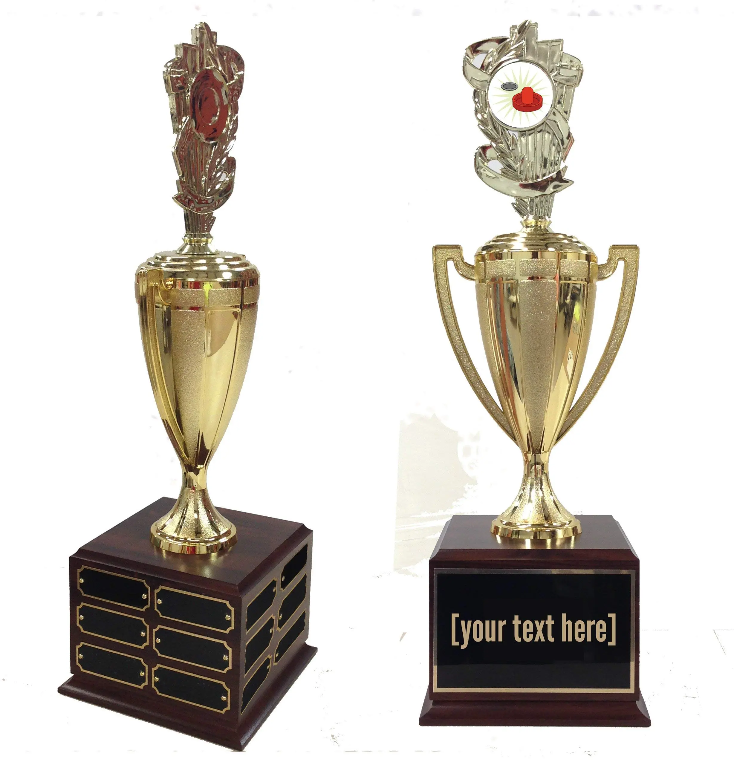 BuyAwardsandTrophies Air Hockey Traveling Trophy - Plastic Trophy with Base, Awards and Trophies for Sports Competition, Prizes for Adults and Kids Gold, 18"