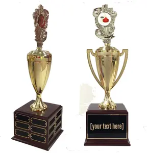 BuyAwardsandTrophies Air Hockey Traveling Trophy - Plastic Trophy with Base, Awards and Trophies for Sports Competition, Prizes for Adults and Kids Gold, 18"