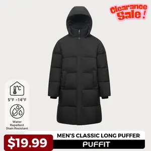 【Clearance Sale】PUFFIT Men‘s Classic Hooded Long Puffer Coat , Long Quilted Outerwear Jacket Big Pocket, Winter Warm Basic Long Sleeve Tops Coat Menswear Beige Casual #FallFreshness