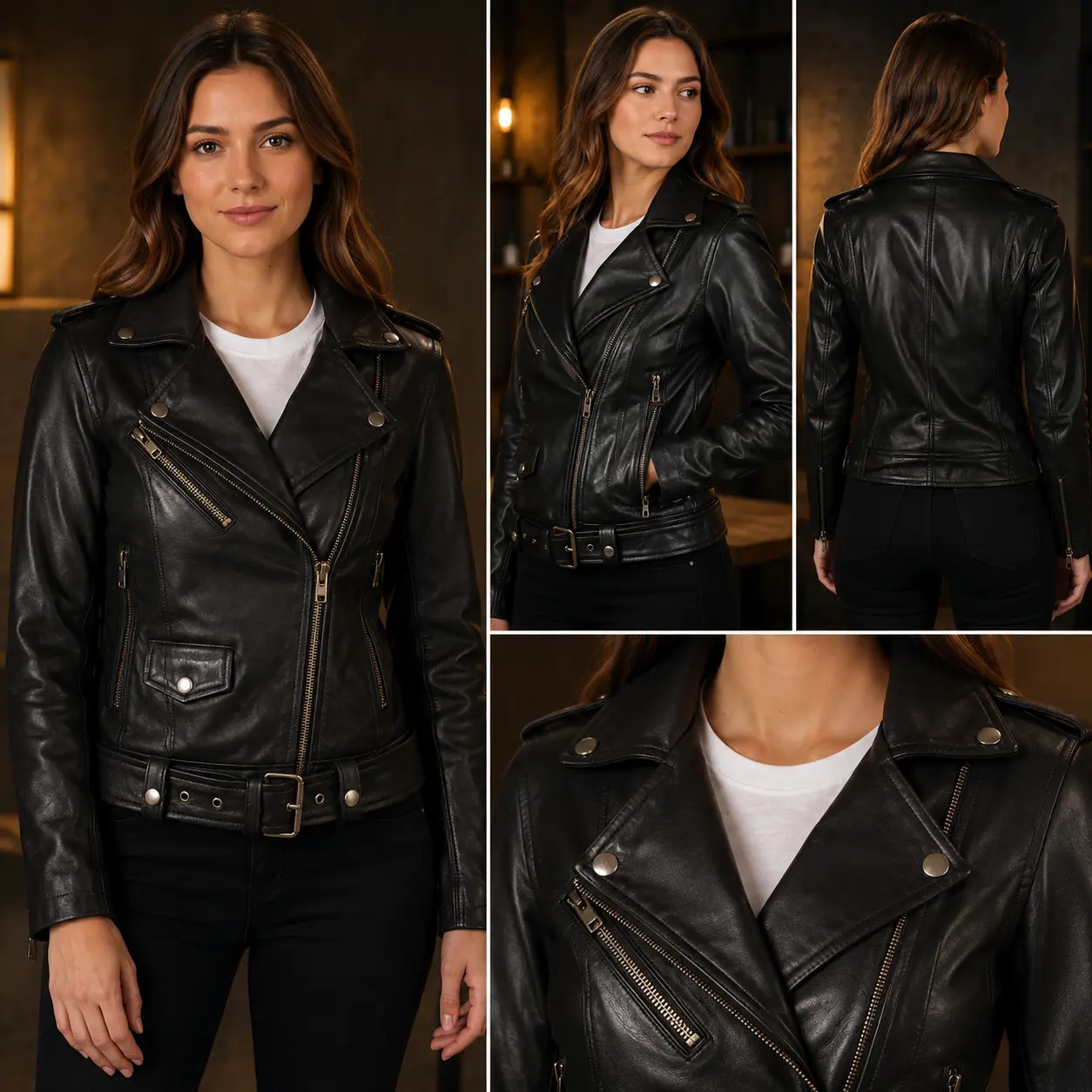 jonnynguys Harper Women's Slim Fit Biker Jacket in Genuine Leather, Outdoor Moto Coat with Asymmetrical Zipper, Tops, Coats