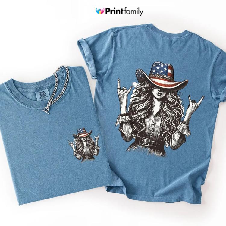 American Girl, Country, Hat, Western, USA, 4th of July Comfort Colors T-Shirt, Women’s Comfort Colors Tee – Printfamily