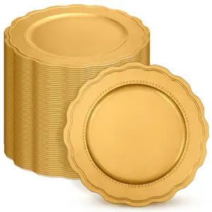 24 50 Pack Gold Silver Scalloped Charger Plates for Wedding Reception & Graduation Party Table Decor, Easter Decor 2026 Spring Event, Kitchen & Dining, Reusable Platos de Base para Mesa