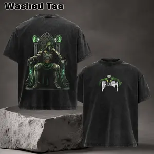 Dr.Doom "The Masked Tyrant"  MCU Edition Double Printed Oversize Lightweight Acid Washed Tee TV Series Graphic Design Top Cotton Streetwear Comic Superheroes T-Shirt Clothes Menswear Womenswear Round Neck Black