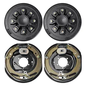 Cast Iron Trailer Hub Drum Kits with Trailer Braking - 8 on 6.5" B.C., 12x2 in Electric Self-Adjusting Brake Assembly, 5-Hole Mounting, DIY-Friendly Backing Plates for 7000 lbs Axle Brake System Part Replacement