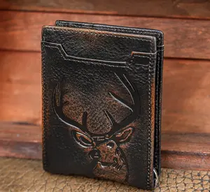 Men’s Slim Deer Wallet – Minimalist Bifold with Money Clip, RFID Blocking, Full Grain Leather, Hand-Burnished for a Rugged Premium Look