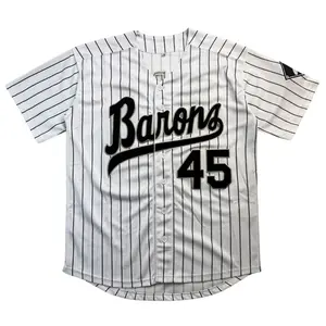 Men's baseball jersey Barons #45 Jordan big size Retro Sewing embroidery outdoor sport Sweat absorption and quickdrying Hip hop rap men daily baseball uniform Casual shortsleeves Fashion Trends White Black pinstripe Baseball Style High-Quality Fabric