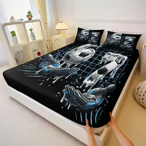 Fitted Sheet 3pcs Set: 1 Fitted Sheet + 2 Pillowcases. Urban Soccer Aesthetic Fitted Sheet Set, Featuring Melting Silver Numbers & Dynamic Sports Design. Durable & Stylish Bedding Upgrade. All-Season Comfort Home Decor. No Filling.