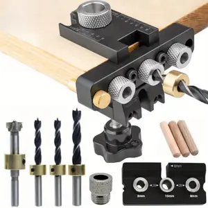3 in 1 Dowelling Jig, Precision Woodworking Pocket Hole Jig Kit, DIY Carpentry Tools, Furniture Making, Durable Construction, Versatile Angle Drilling, Drill Attachment