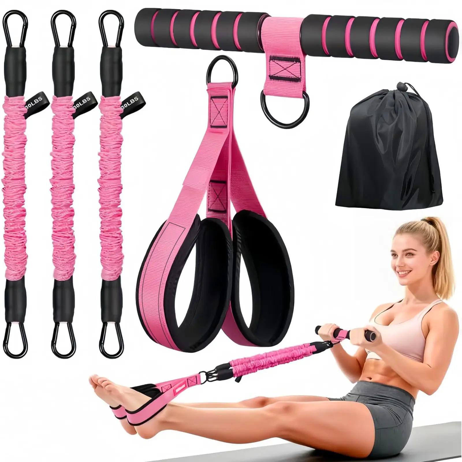 Upgraded Foot Pedal Resistance Bands with Handles, Adjustable Elastic Pull Rope, Portable Full-Body Workout Kit with Ankle Straps for Sit-ups, Yoga, Arm, Leg & Core Training, Home Fitness Gear for Men & Women