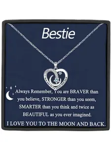 To MyBestie Heart Moon Pendant Necklace, Love Heart Necklace, Friendship Gift, Birthday Gifts, Christmas Gift, Heart Shaped Necklace, Zircon Necklace