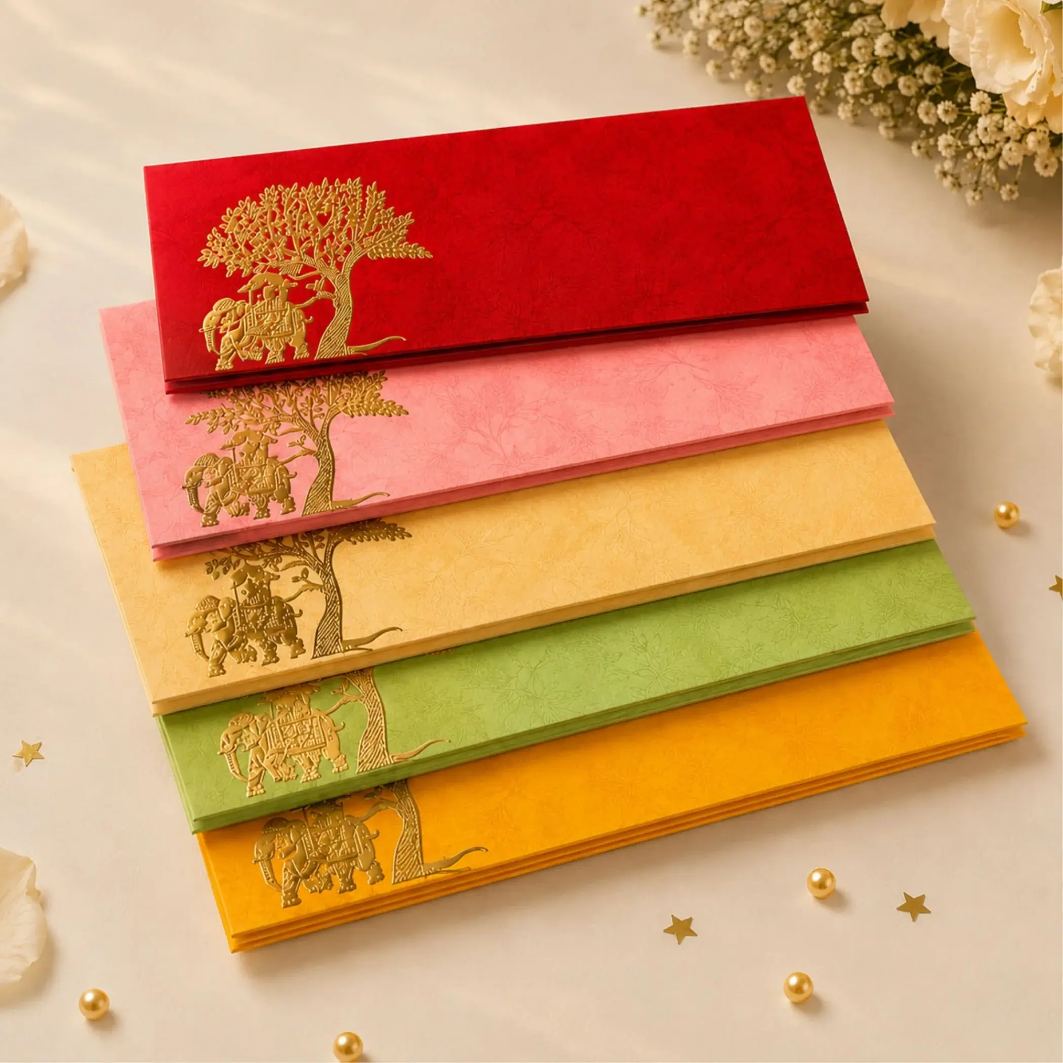 Elegant Shagun Gift Envelopes | Doli on Elephant Design | Assorted Colors for Diwali, Rakhi, Weddings | Luxurious Cash Holder