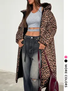 Women's Leopard Print Long Coat, Long Sleeve, Pockets, Rose Lining, Multiple Colors Available, Warm Comfortable, Casual Vintage Style