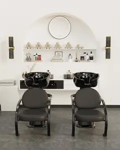 Baasha Professional Shampoo Chair, Shampoo Bowl and Chair Set for Salon, Comfortable Memory Sponges Seat Cushion, Adjustable Bowl