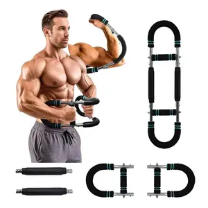 Power Twister Bar - Adjustable Stainless Steel Arm & Chest Trainer, Detachable Home Upper Body Strength Training Equipment with Anti-Slip Foam Grips