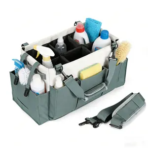 Wearable Cleaning Caddy & Organizer Bag — Features Handles and Shoulder Strap Ideal for Housekeeping Under-Sink Storage and Car Cleaning Tools Includes 5 Foldable Dividers