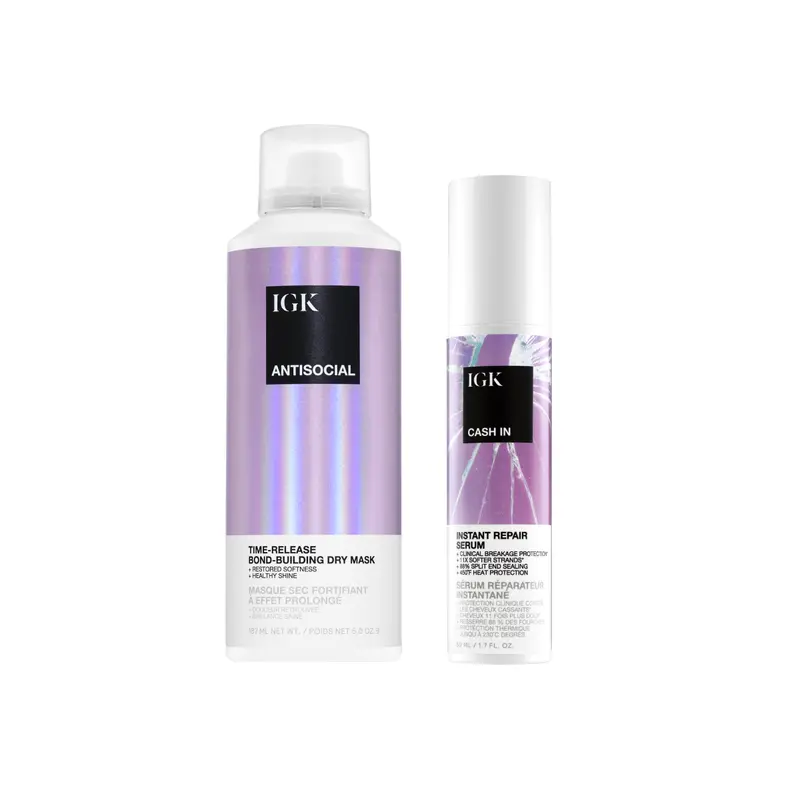 IGK BOND-BUILDING REPAIR BUNDLE | Cash In Repair Serum + Antisocial Dry Hair Mask