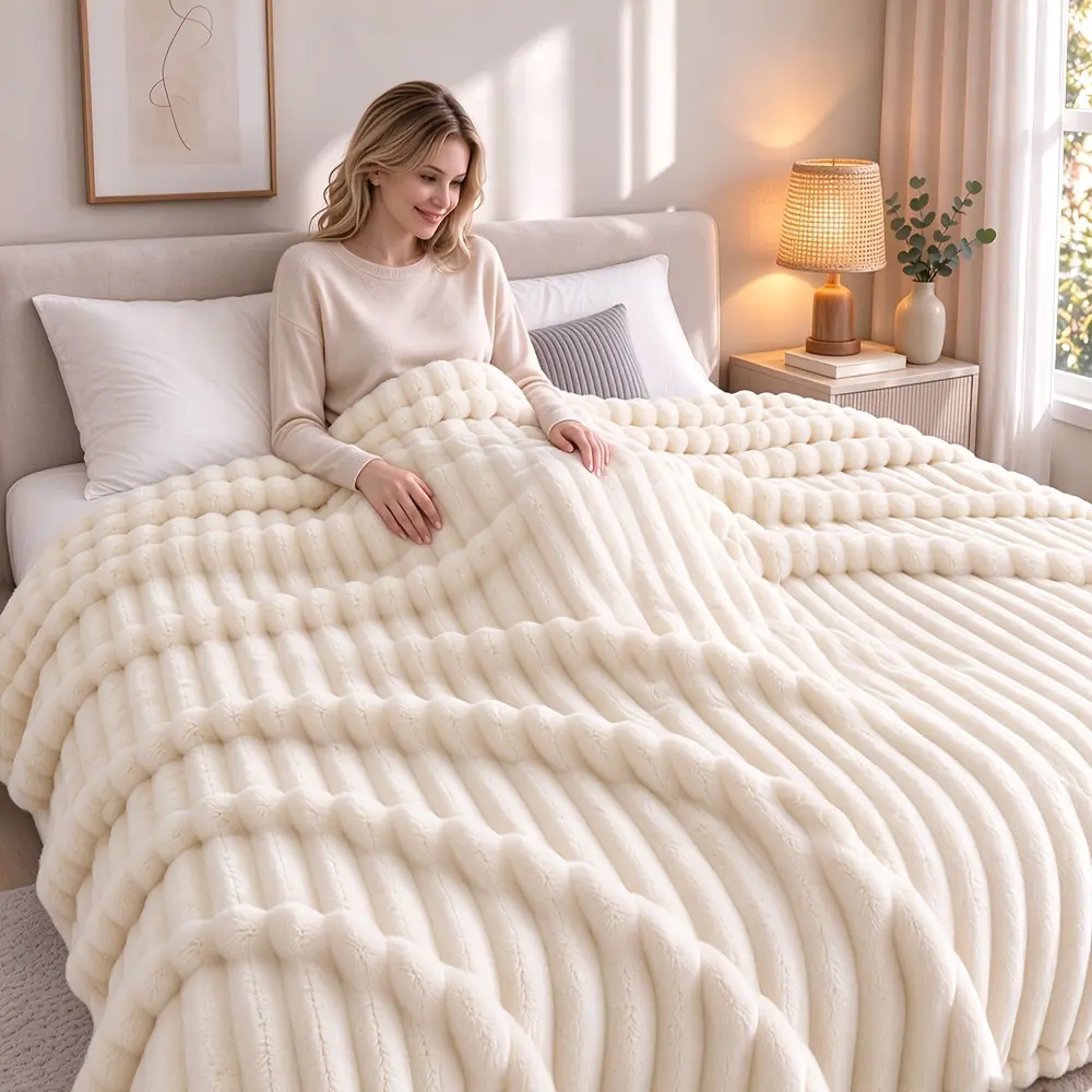 Luxurious Faux Rabbit Fur Blanket- Soft, Warm, And Comfortable, Perfect For The Sofa, The Office, Or Travel- Suitable For All Four Seasons, An Ideal Holiday Gift, And A Great Choice For Home Decor.