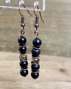 Shungite + Smokey Quartz + Antique Copper Dangle Earrings