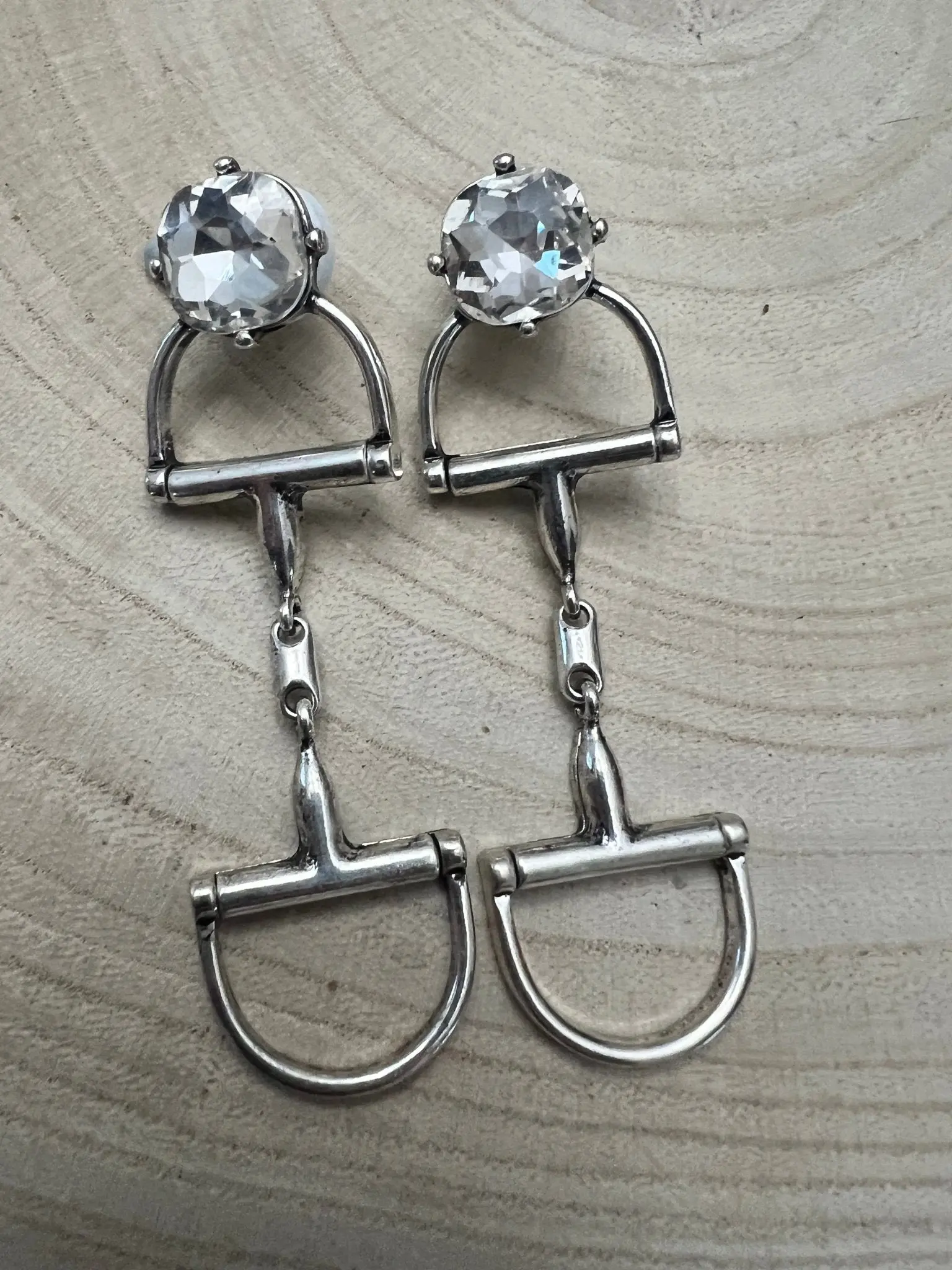Large Western Horse Bit & Rhinestone Earrings — 3" Statement Drop