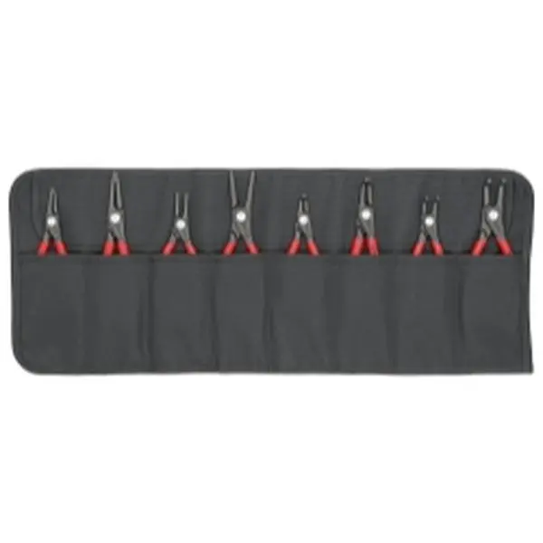Knipex KNP001958V02 8-Piece Precision Circlip Pliers Set - Adjustable Quick-Release Fastener, Inserted Tips, Hard-Wearing Polyester Tool Roll, 3.15 lbs, External Circlip Hand Tool
