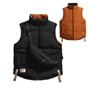 Men's Polyester Reversible Stand-Collar Sleeveless Waistcoat - Warm Winter Smart Casual Tops, Versatile Vest with Small Crossbody Bag (Sleeveless Shirt Alternative)