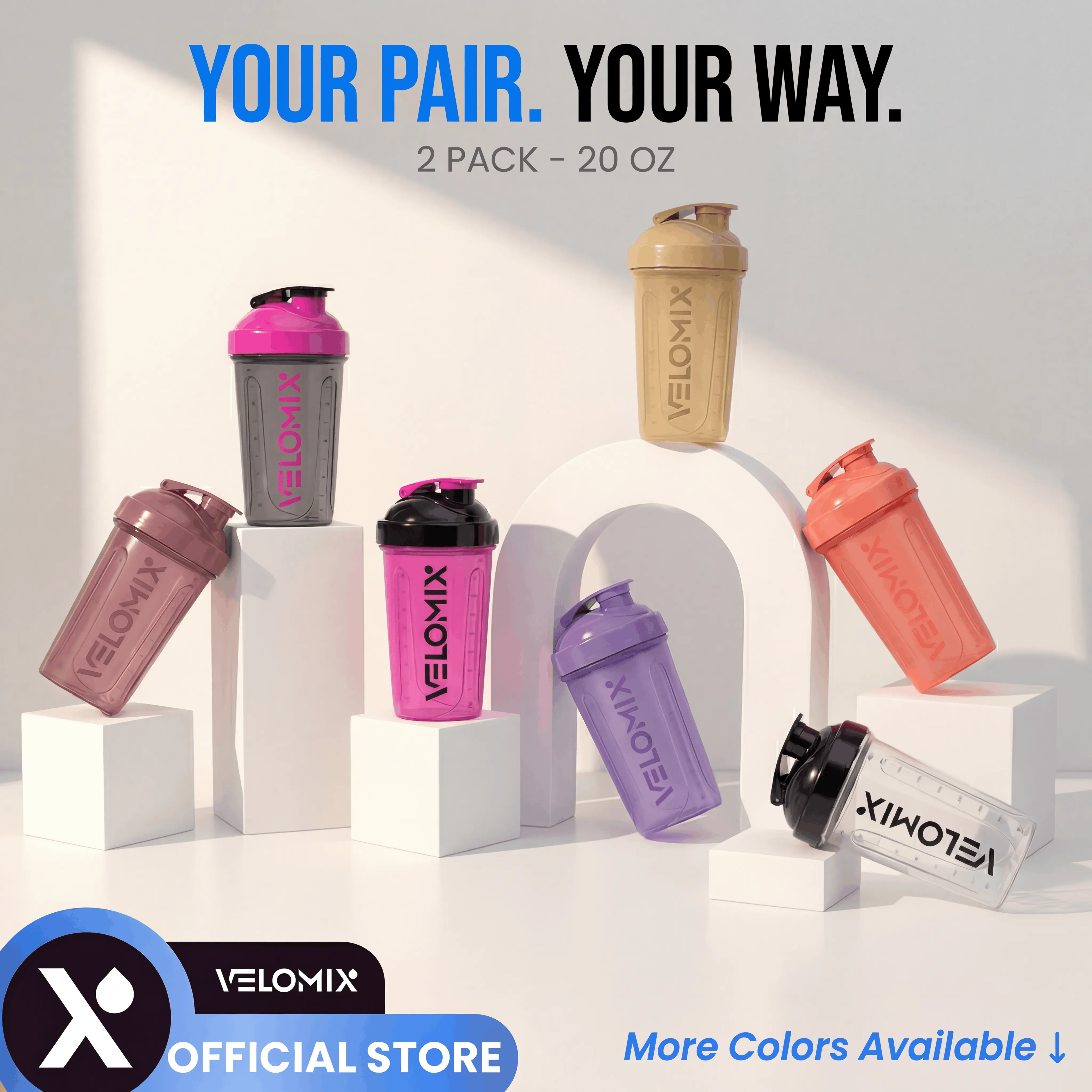 VELOMIX 20oz Protein Shaker Bottle 2-Pack, Unisex Polypropylene Gym Water Bottle with Wire Whisk, Leak-Proof for Protein Mixes, Gym Stuff, Leakproof Water Bottle, Gym Bottle Water