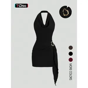 Women's fashionable solid color basic vest skirt, casual office wear, elegant backless design, very suitable for daily use, fashionable and comfortableRAIMENTRY