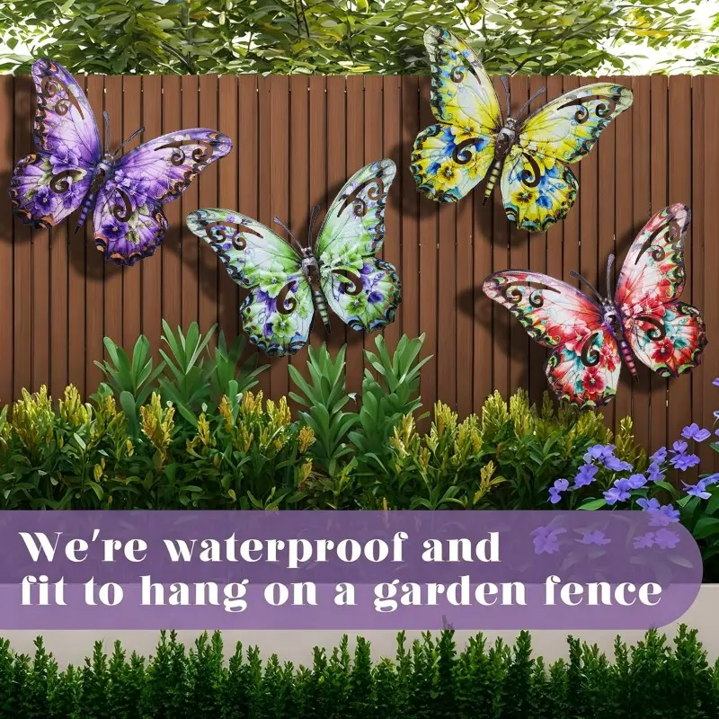 4pcs Creative Metal Large Butterfly Wall Decor, Waterproof Rust-Resistant, Exterior Outdoor Garden Decoration, Mother's Day Gift, Animal Lovers' Gift