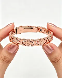 Jecanori Women's Pure Copper Alloy Energy Magnet Bracelet - 3800 Gauss Neodymium Magnet, Adjustable Floral Engraved Infinite Rose, Unisex Wear Jewelry Gift, & Bangles Decorative Jewelry Bracelets