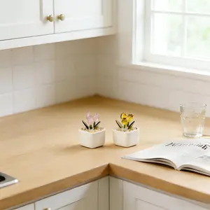 Artificial Pink Tulip Bouquet in Ceramic Pot | Elegant Entryway & Tabletop Decor for Mother's Day 2026"