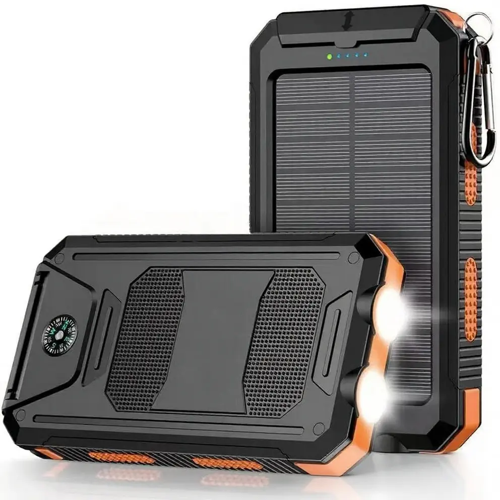 10000mAh 15WFast Charging Multifunctional Solar Panel Power Bank With Ultra-Bright LED Light, Large Capacity Rechargeable Portable Mobile Phone Charger, Dual Flashlights, Dual Usb Port, Outdoor Travel Battery Packs