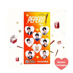LOTTE PEPERO Chocolate Cookie Sticks 8 Packs - Stray Kids Official Merch, Korean Snack, Crunchy Biscuit Treat 312g, Thin Chocolate Coated Biscuit Sticks with Crispy Rice Puffs  [Shipped With Random Outer Packaging]-Randomly Dropped Idol Packaging