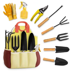 Compact Gardening Tool Set of 9 - Mini Garden Kit for Women with Multiple Pockets, Rust-Proof Steel Planting Tools for Gardeners - Portable Garden Tool Bag, Outdoor and Indoor Gardening Kit for Women