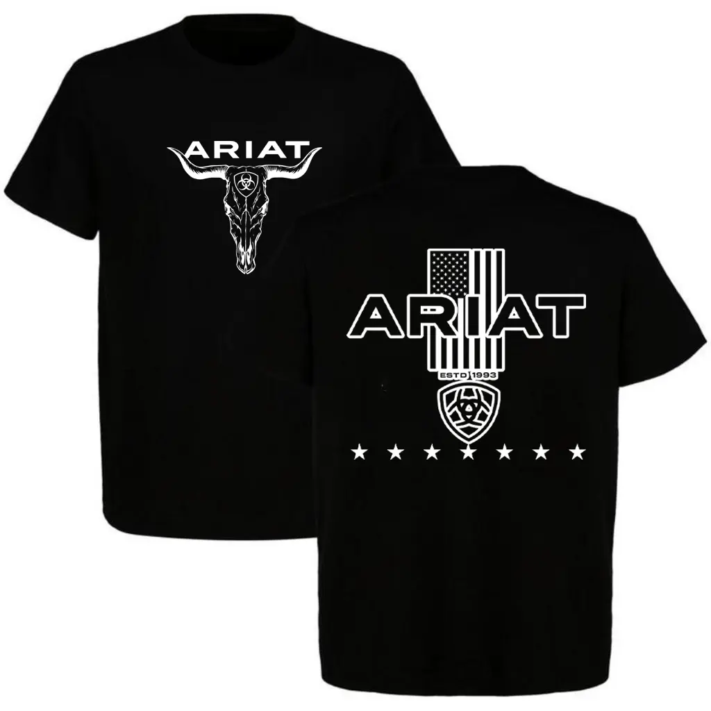 Western Heritage Graphic Tee - Flag & Bull Skull Logo Shirt