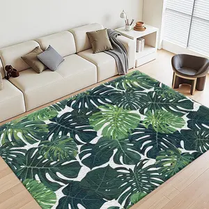 1PC Monstera Leaf Patterned Area Carpet, Lightweight Washable Easy-to-Care Summer and Autumn Floor Mat, Suitable for Living Room, Bedroom, Dining Room, Office, Balcony, Room Accessones, Print Rug