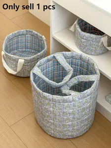 Portable Foldable Storage Basket with Floral Pattern, Cotton Material, Ideal for Home Organization, All Seasons Use