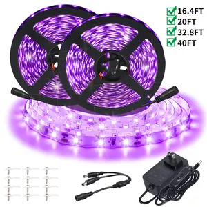16.4FT(5M)/20FT(6M)/32.8FT(10M)/40FT(12M)  Black LED Strip Kit, 60LEDs/M, 12 Flexible Black Light Fixture, Suitable for Glow Party,  Halloween, Indoor Birthday, Body Paint, Not Waterproof, Lighting