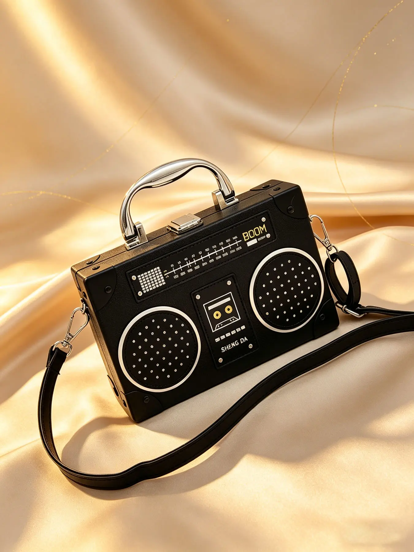 Retro Boombox Novelty Handbag, 3D Radio Shaped Crossbody Purse with Detachable Strap, Structured Box Shoulder Bag, Eye-Catching Statement Piece for Street Style & Events, Casual Shoulder Bag