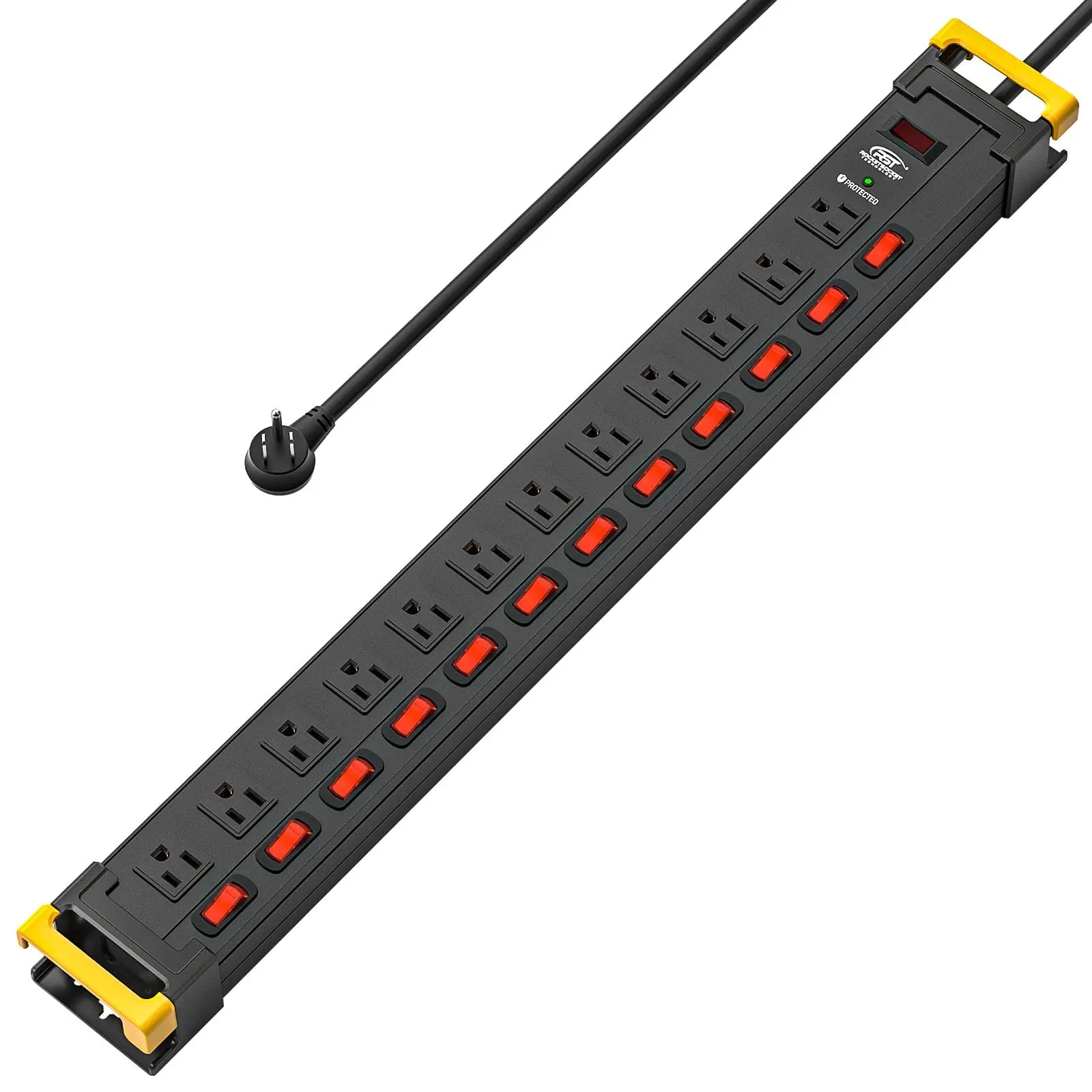 CRST Metal Mountable Aluminum Body Power Strip Surge Protector, 12 Individual Switched On/Off Buttons, 9FT Flat Plug Long Extension Cord, Cord Holder, 1020J Protection, 36-Month Warranty, Rectangle Adjustable for Devices