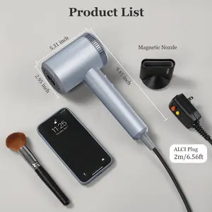 TECHMERI Portable High-Speed Hair Dryer Ionic Blow Dryer 110, 000 RPM Brushless Motor 38m/s Airflow for Fast Drying, Professional Blower Hair Dryer with LED Display, Hairdryer with Nozzle, Portable Blow Dryer for Travel