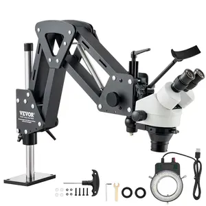 【DealsForYouDays】VEVOR Multi-Directional Microscope with Spring Bracket, 7X-45X Magnification Jewelry Microscope, Micro Jewelry Inlaid Stand with Integrated USB Ring LED Light, Jewelers Microscope for Jewelry Inlay