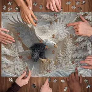 Paper Puzzle Set 1000 Pieces, Flying Eagle Wildlife Art Puzzle, Challenging Carved Forest Design, Family Activity & Home Wall Decor, Jigsaw Puzzles