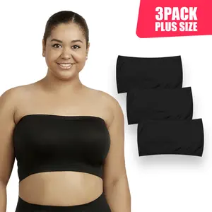 3 Pack Women's Tube Bra Top Curvy Plus Size Seamless Wireless Strapless No Pad Breathable Sports Basic Athletic Workout Running Cycling Activewear
