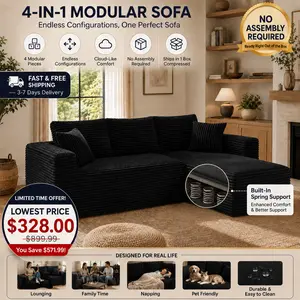 [2Packages Shiping] Space-Saving 4-in-1 Cloud Sofa Set – Modular Sectional Couch with Chaise + Arm Seat + Ottoman + Center Seat for Apartments